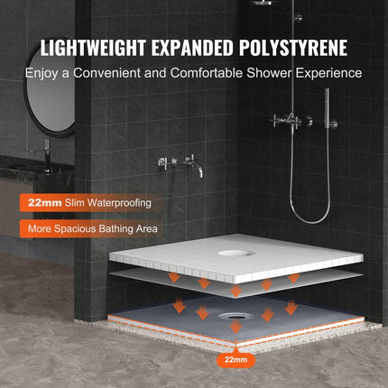 Shower Curb Kit, 914x914mm Shower Pan Kit with 160mm Central Drain, Lightweight EPS Shower Installation Kits with 2 Waterproof Cloths, Shower Pan Slope Sticks Fit for Bathroom.
