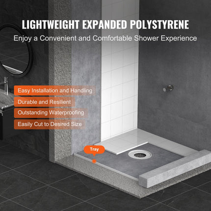 Shower Curb Kit, 914x914mm Shower Pan Kit with 160mm Central Drain, Lightweight EPS Shower Installation Kits with 2 Waterproof Cloths, Shower Pan Slope Sticks Fit for Bathroom.