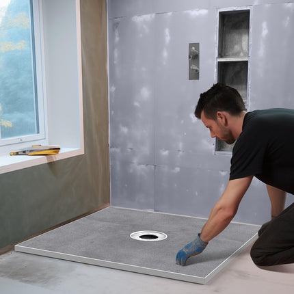 Shower Curb Kit, 914x914mm Shower Pan Kit with 160mm Central Drain, Lightweight EPS Shower Installation Kits with 2 Waterproof Cloths, Shower Pan Slope Sticks Fit for Bathroom.