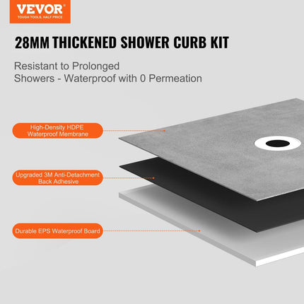 Shower Curb Kit, 1524x965mm Shower Pan Kit with 160mm Central Drain, Lightweight EPS Shower Installation Kits with 2 Waterproof Cloths, Shower Pan Slope Sticks Fit for Bathroom.