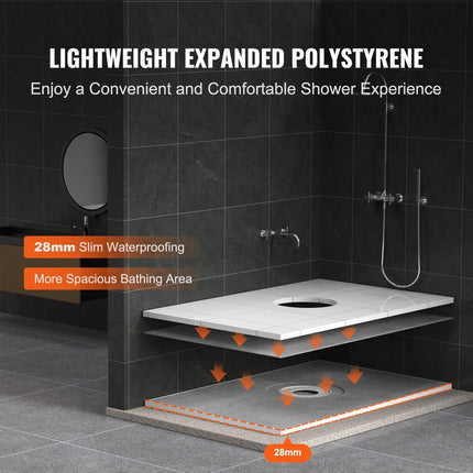 Shower Curb Kit, 1524x965mm Shower Pan Kit with 160mm Central Drain, Lightweight EPS Shower Installation Kits with 2 Waterproof Cloths, Shower Pan Slope Sticks Fit for Bathroom.