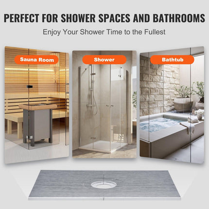 Shower Curb Kit, 1524x965mm Shower Pan Kit with 160mm Central Drain, Lightweight EPS Shower Installation Kits with 2 Waterproof Cloths, Shower Pan Slope Sticks Fit for Bathroom.