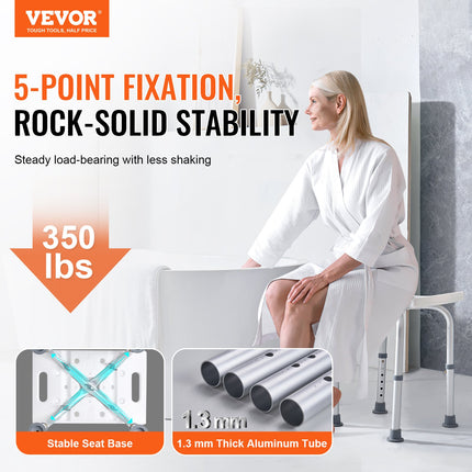 Shower Chair, Adjustable Height Shower Stool with Built-in Handles, Shower Seat for Inside Shower or Tub, Non-Slip Bench Bathtub Stool Seat for Elderly Disabled Handicap, 158.8 kg Capacity.