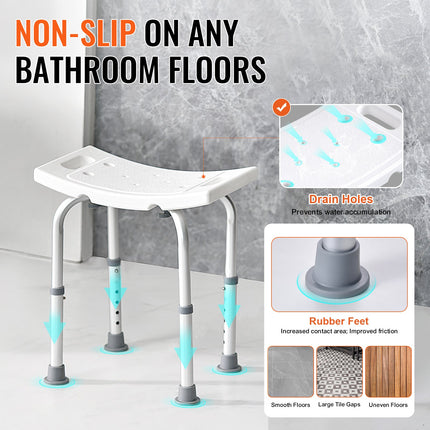 Shower Chair, Adjustable Height Shower Stool with Built-in Handles, Shower Seat for Inside Shower or Tub, Non-Slip Bench Bathtub Stool Seat for Elderly Disabled Handicap, 158.8 kg Capacity.