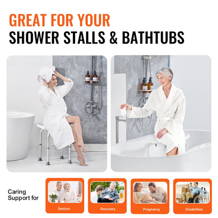 Shower Chair, Adjustable Height Shower Stool with Built-in Handles, Shower Seat for Inside Shower or Tub, Non-Slip Bench Bathtub Stool Seat for Elderly Disabled Handicap, 158.8 kg Capacity.