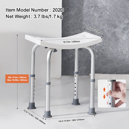 Shower Chair, Adjustable Height Shower Stool with Built-in Handles, Shower Seat for Inside Shower or Tub, Non-Slip Bench Bathtub Stool Seat for Elderly Disabled Handicap, 158.8 kg Capacity.