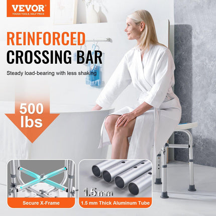 Shower Chair, Adjustable Height Shower Stool with Crossbar Support, Shower Seat for Inside Shower or Tub, Non-Slip Bench Bathtub Stool Seat for Elderly Disabled Handicap, 226.8 kg Capacity.