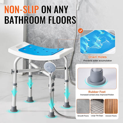 Shower Chair, Adjustable Height Shower Stool with Crossbar Support, Shower Seat for Inside Shower or Tub, Non-Slip Bench Bathtub Stool Seat for Elderly Disabled Handicap, 226.8 kg Capacity.