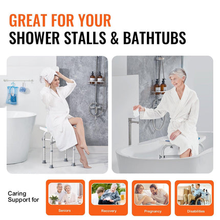 Shower Chair, Adjustable Height Shower Stool with Crossbar Support, Shower Seat for Inside Shower or Tub, Non-Slip Bench Bathtub Stool Seat for Elderly Disabled Handicap, 226.8 kg Capacity.