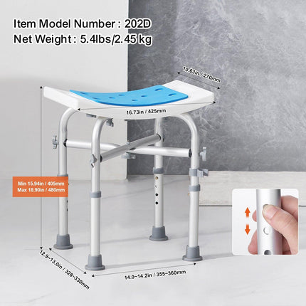 Shower Chair, Adjustable Height Shower Stool with Crossbar Support, Shower Seat for Inside Shower or Tub, Non-Slip Bench Bathtub Stool Seat for Elderly Disabled Handicap, 226.8 kg Capacity.