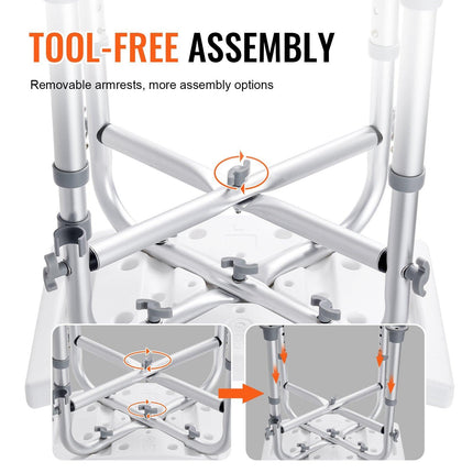 Shower Chair, Adjustable Height Shower Stool with Crossbar Support, Shower Seat for Inside Shower or Tub, Non-Slip Bench Bathtub Stool Seat for Elderly Disabled Handicap, 226.8 kg Capacity.
