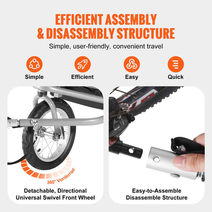 Bike Trailer for Toddlers, Kids, Double Seat, 40 kg Load, 2-In-1 Canopy Carrier Converts to Stroller, Tow Behind Foldable Child Bicycle Trailer with Universal Bicycle Coupler, Orange and Gray.