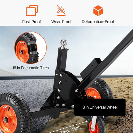 Trailer Dolly, 1500lbs Tongue Weight Capacity, 2 in 1 Trailer Mover with 2 in Ball, 16 in Pneumatic Tires and Universal Wheel, Portable Tow Dolly for Moving Car RV Trailer.