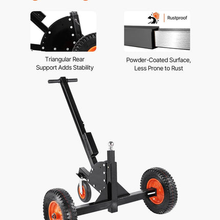 Trailer Dolly, 1500lbs Tongue Weight Capacity, 2 in 1 Trailer Mover with 2 in Ball, 16 in Pneumatic Tires and Universal Wheel, Portable Tow Dolly for Moving Car RV Trailer.