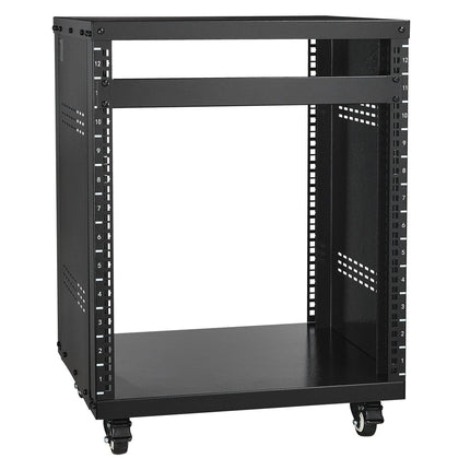 12U AV Rack Stand, 136.08kg Capacity, Network Stereo Recording Studio Rack with Lockable Caster Wheels Round & Square Holes, Special Vent for 482.6 mm Audio Video Musical & IT Equipment Mounting.