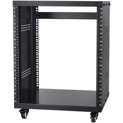 12U AV Rack Stand, 136.08kg Capacity, Network Stereo Recording Studio Rack with Lockable Caster Wheels Round & Square Holes, Special Vent for 482.6 mm Audio Video Musical & IT Equipment Mounting.