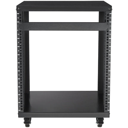 12U AV Rack Stand, 136.08kg Capacity, Network Stereo Recording Studio Rack with Lockable Caster Wheels Round & Square Holes, Special Vent for 482.6 mm Audio Video Musical & IT Equipment Mounting.