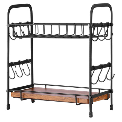 2 Tier Coffee Bar Organizer for Countertop w/ 12 Movable Hooks Mug Holder.