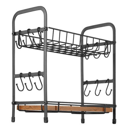 2 Tier Coffee Bar Organizer for Countertop w/ 12 Movable Hooks Mug Holder.
