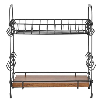 2 Tier Coffee Bar Organizer for Countertop w/ 12 Movable Hooks Mug Holder.