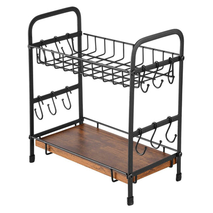 2 Tier Coffee Bar Organizer for Countertop w/ 12 Movable Hooks Mug Holder.