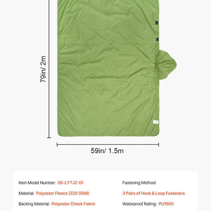 Camping Blanket 2 m x 1.5 m Wearable Warm Stadium Blanket Army Green.