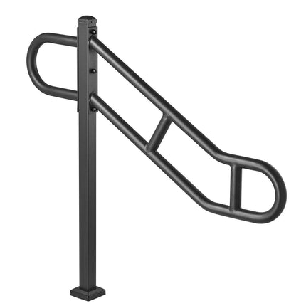 Single Post Handrail for Outdoor 1-3 Steps, 40.5" L x 35.4" H Metal Bent Stair Handrails, Floor Mounted Carbon Steel Stair Railing, U-Shaped Post Grab Rails with 2 Anti-Skid Crossbar for Garage.