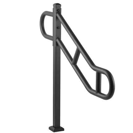 Single Post Handrail for Outdoor 1-3 Steps, 40.5" L x 35.4" H Metal Bent Stair Handrails, Floor Mounted Carbon Steel Stair Railing, U-Shaped Post Grab Rails with 2 Anti-Skid Crossbar for Garage.