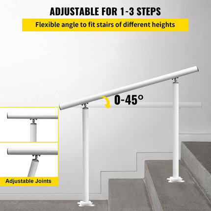 Handrail Outdoor Stairs, 3ft, 34 Inch Outdoor Handrail, Outdoor Stair Railing Adjustable from 0 to 60 Degrees Handrail for Stairs Outdoor White Aluminum Stair Railing for Garden, Office Area.