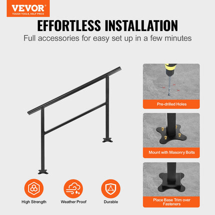 Handrail Outdoor Stairs 47.6 X 35.2 Inch Outdoor Handrail Outdoor Stair Railing Adjustable from 0 to 30 Degrees Handrail for Stairs Outdoor Aluminum Black Stair Railing Fit 3-4 Steps.