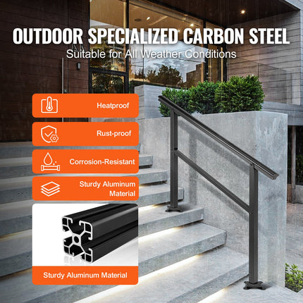 Handrail Outdoor Stairs 47.6 X 35.2 Inch Outdoor Handrail Outdoor Stair Railing Adjustable from 0 to 30 Degrees Handrail for Stairs Outdoor Aluminum Black Stair Railing Fit 3-4 Steps.