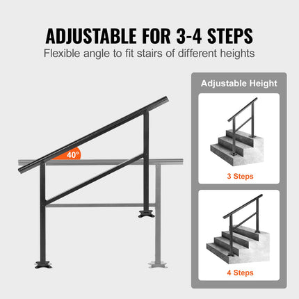 Handrail Outdoor Stairs 47.6 X 35.2 Inch Outdoor Handrail Outdoor Stair Railing Adjustable from 0 to 30 Degrees Handrail for Stairs Outdoor Aluminum Black Stair Railing Fit 3-4 Steps.