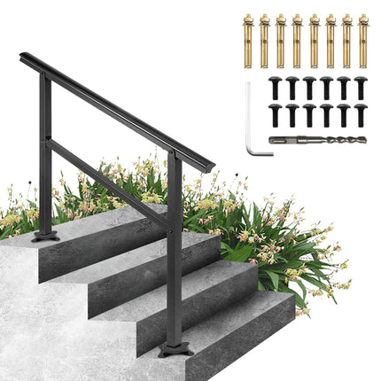 Handrail Outdoor Stairs 47.6 X 35.2 Inch Outdoor Handrail Outdoor Stair Railing Adjustable from 0 to 30 Degrees Handrail for Stairs Outdoor Aluminum Black Stair Railing Fit 3-4 Steps.