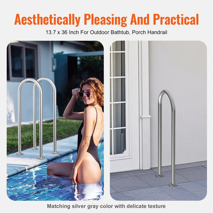 Pool Handrail,36 x 13 inch Pool Railing, Aluminum with Base Plate for Indoor/Outdoor Pools, Humanized Swimming Pool Safety Railing for Decks, Rust-Proof Grab Bar with Accessories for Spas Docks.
