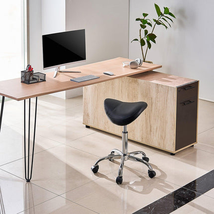 Saddle Rolling Stool, PU Leather Rolling Stool with Wheels, 360° Swivel Drafting Stool with Thickened Cushion, Height Adjustable Rolling Work SPA Stool, for Office, Home, Salon & Bar, Black.