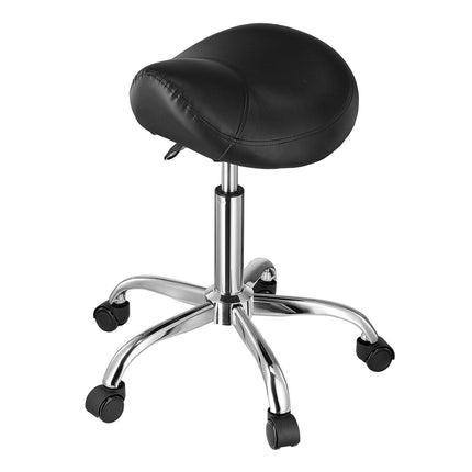 Saddle Rolling Stool, PU Leather Rolling Stool with Wheels, 360° Swivel Drafting Stool with Thickened Cushion, Height Adjustable Rolling Work SPA Stool, for Office, Home, Salon & Bar, Black.