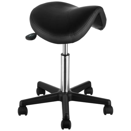 Saddle Stool with Wheels, 400 LBS Weight Capacity Ergonomic Rolling Saddle Stool, Height Adjustable Thickened PU Leather Swivel Saddle Stools Chair for Salon, Spa, Tattoo, Clinic, Black.