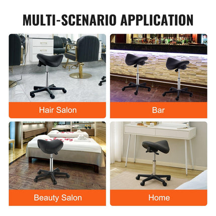 Saddle Stool with Wheels, 400 LBS Weight Capacity Ergonomic Rolling Saddle Stool, Height Adjustable Thickened PU Leather Swivel Saddle Stools Chair for Salon, Spa, Tattoo, Clinic, Black.