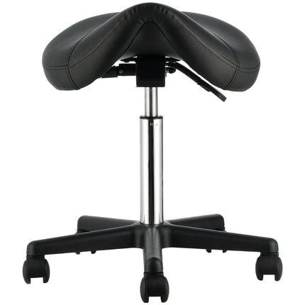 Saddle Stool with Wheels, 400 LBS Weight Capacity Ergonomic Rolling Saddle Stool, Height Adjustable Thickened PU Leather Swivel Saddle Stools Chair for Salon, Spa, Tattoo, Clinic, Black.
