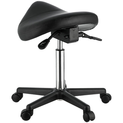 Saddle Stool with Wheels, 400 LBS Weight Capacity Ergonomic Rolling Saddle Stool, Height Adjustable Thickened PU Leather Swivel Saddle Stools Chair for Salon, Spa, Tattoo, Clinic, Black.