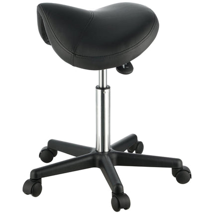 Saddle Stool with Wheels, 400 LBS Weight Capacity Ergonomic Rolling Saddle Stool, Height Adjustable Thickened PU Leather Swivel Saddle Stools Chair for Salon, Spa, Tattoo, Clinic, Black.