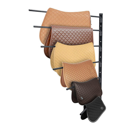 Wall Mounted Saddle Rack, 30.9 x 29.9 x 5.5 in, Swing Out Saddle Holder, Six Tiers Horse Saddle Stand, Space Saving Horse Pad and Blanket Rack for Tack Room Organization Trailer Accessories.
