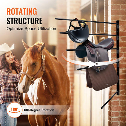 Wall Mounted Saddle Rack, 30.9 x 29.9 x 5.5 in, Swing Out Saddle Holder, Six Tiers Horse Saddle Stand, Space Saving Horse Pad and Blanket Rack for Tack Room Organization Trailer Accessories.