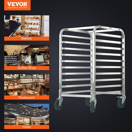 Bun Pan Rack, 10-Tier Commercial Bakery Racks with Brake Wheels, Aluminum Racking Trolley Storage for Half & Full Sheet, Speed Rack For Kitchen Home, Bread Baking Equipment, 660x515x985 mm.