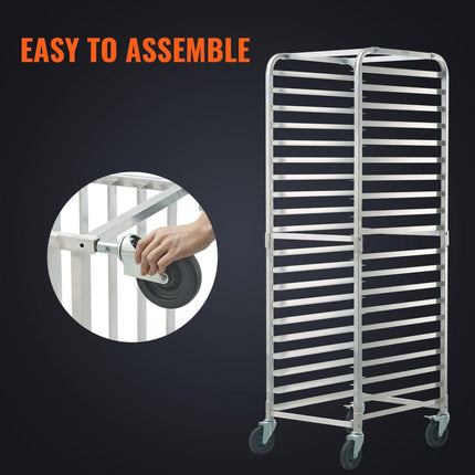 Bun Pan Rack, 20-Tier Commercial Bakery Racks with Brake Wheels, Aluminum Racking Trolley Storage for Half & Full Sheet, Speed Rack For Kitchen Home, Bread Baking Equipment, 660x517x1767 mm.