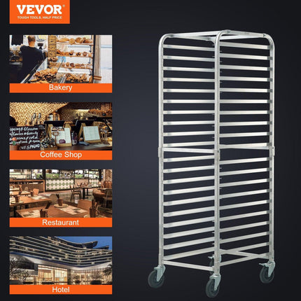 Bun Pan Rack, 20-Tier Commercial Bakery Racks with Brake Wheels, Aluminum Racking Trolley Storage for Half & Full Sheet, Speed Rack For Kitchen Home, Bread Baking Equipment, 660x517x1767 mm.