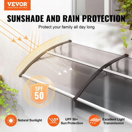 Window Door Awning Canopy 965 x 1987 mm, UPF 50+ Polycarbonate Entry Door Outdoor Window Awning Exterior, Front Door Overhang Awning for Sun Shutter, UV, Rain, Snow Protection, Hollow Sheet.