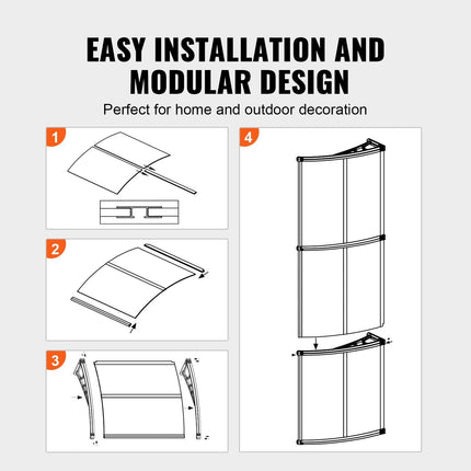 Window Door Awning Canopy 965 x 1987 mm, UPF 50+ Polycarbonate Entry Door Outdoor Window Awning Exterior, Front Door Overhang Awning for Sun Shutter, UV, Rain, Snow Protection, Hollow Sheet.