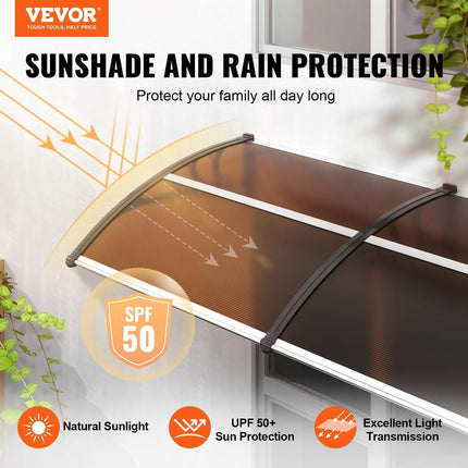 Window Door Awning Canopy 965 x 1987 mm, UPF 50+ Polycarbonate Entry Door Outdoor Window Awning Exterior, Front Door Overhang Awning for Sun Shutter, UV, Rain, Snow Protection, Hollow Sheet.