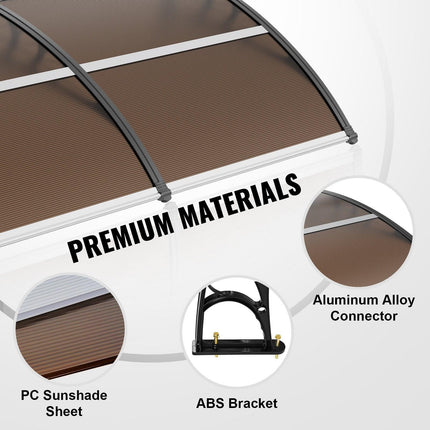 Window Door Awning Canopy 965 x 1987 mm, UPF 50+ Polycarbonate Entry Door Outdoor Window Awning Exterior, Front Door Overhang Awning for Sun Shutter, UV, Rain, Snow Protection, Hollow Sheet.